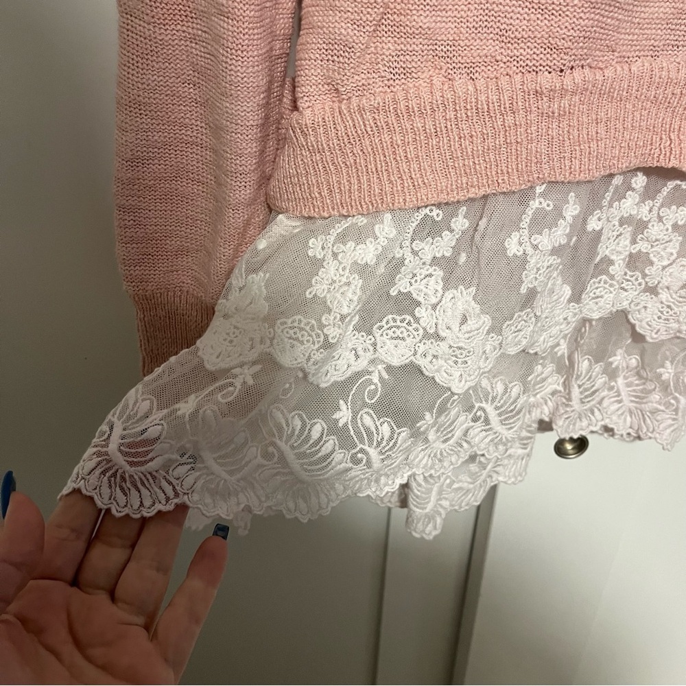 Blush Pink Sweater with Lace Detail Size XXL Boho Cottagecore airy feminine - Picture 4 of 8